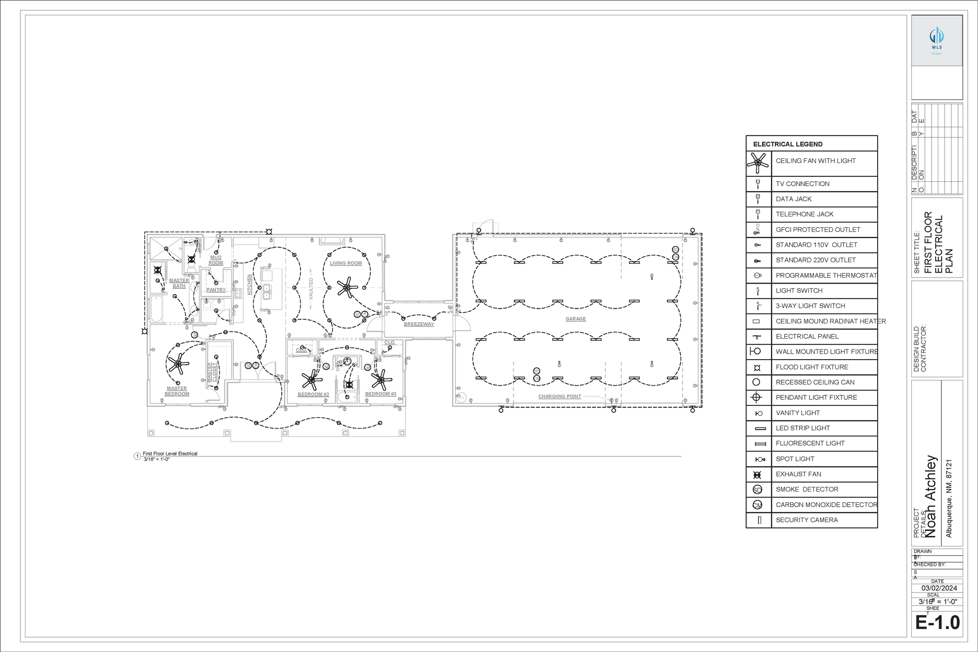 Architectural plan layout, including building schematic, room labels, and list of symbols in black and white.
