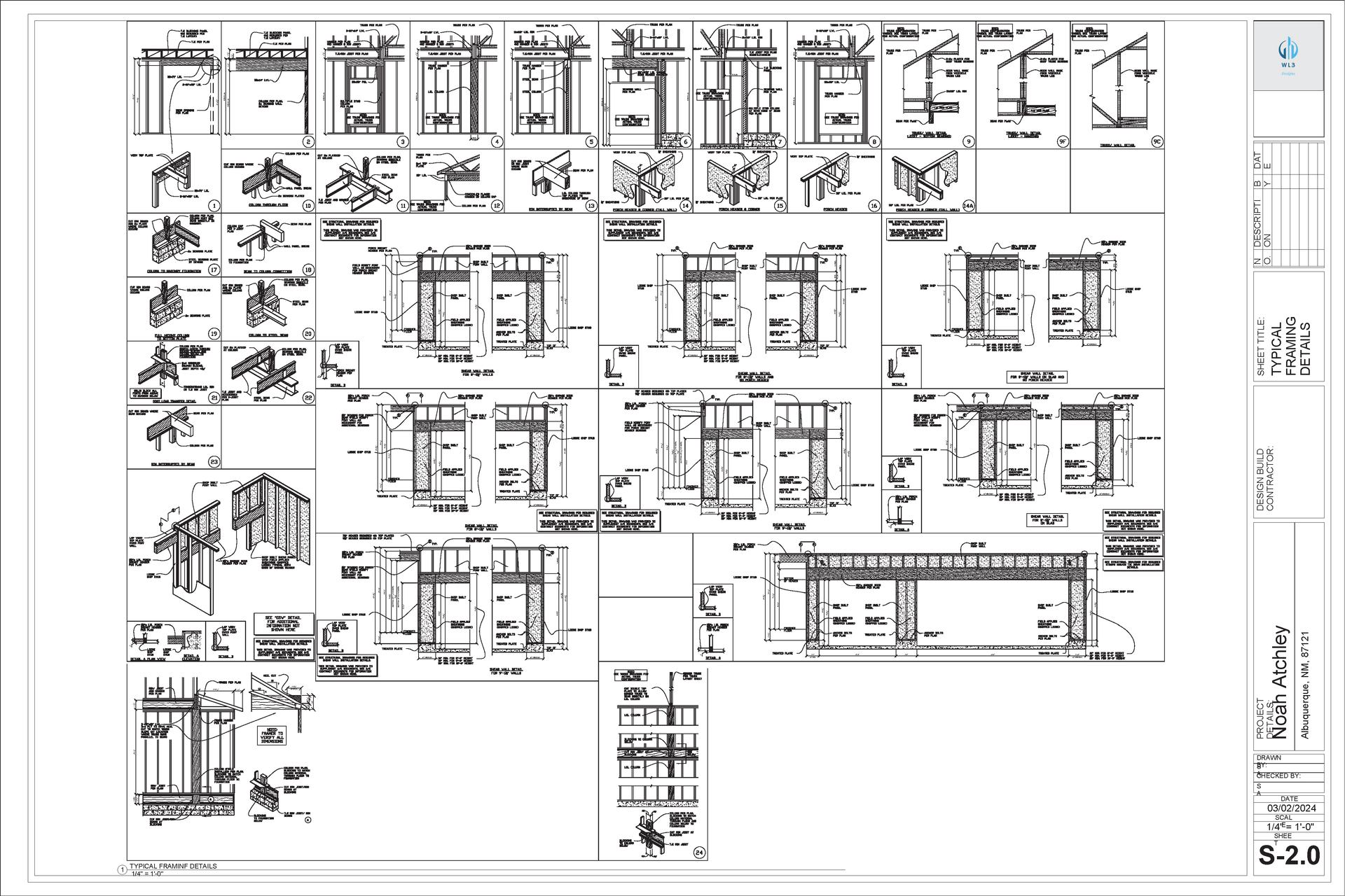 Architectural drawings of various door and window details.