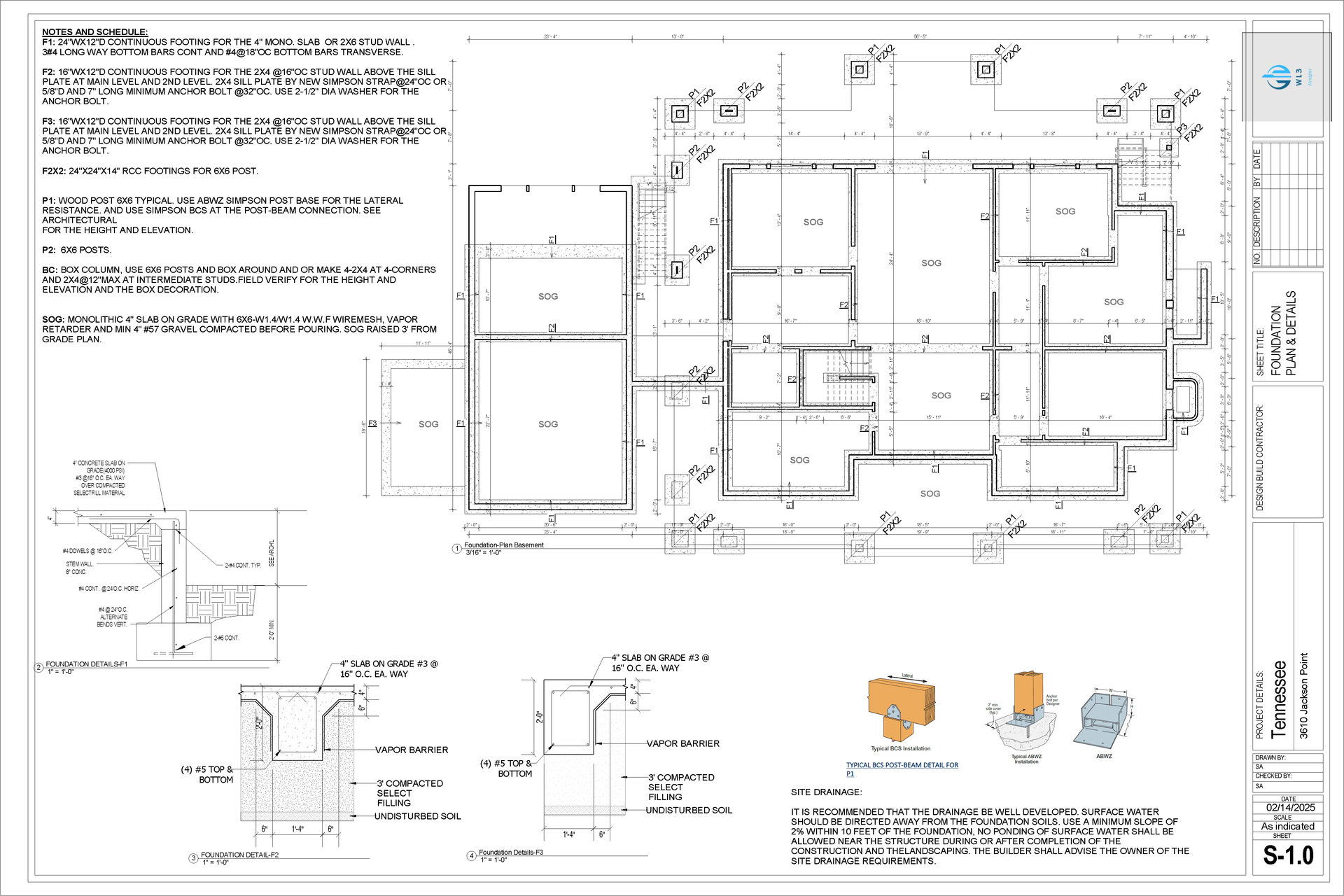 Architectural blueprint of a building plan, detailing walls, rooms, and dimensions; includes a title block and details.