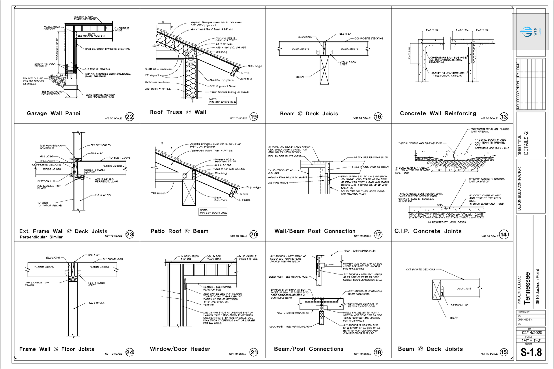 Architectural detail drawings of building sections and components.