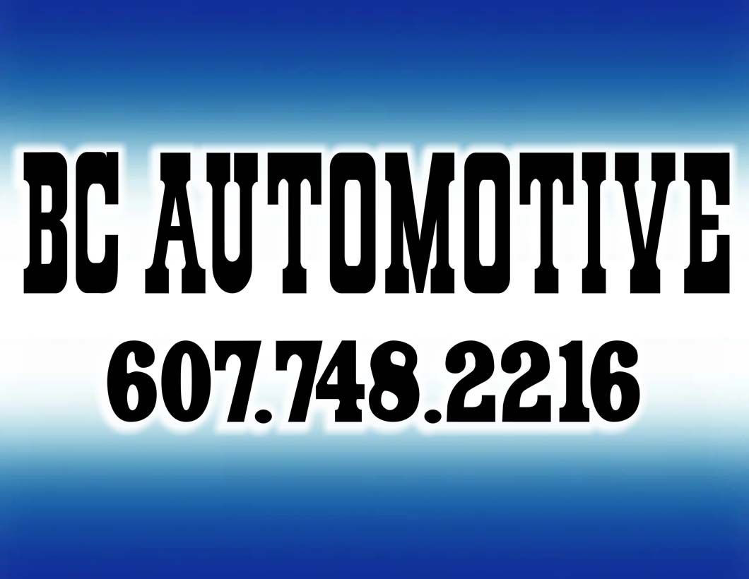 The logo for bc automotive is on a blue background.
