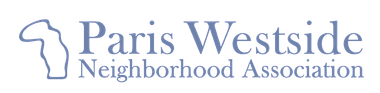 Logo for Paris Westside Neighborhood Association, with a stylized shape and text.