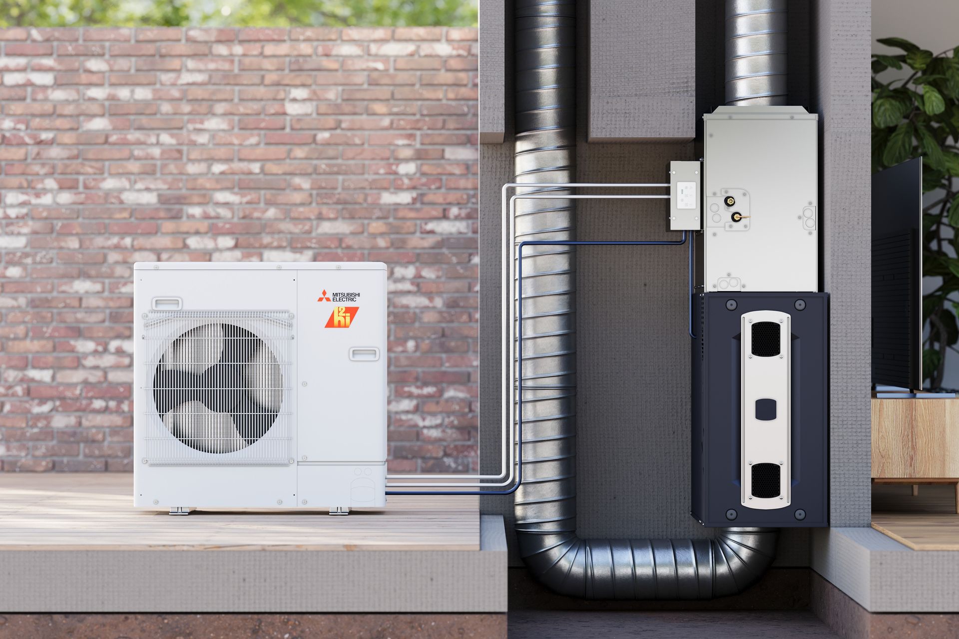 A diagram of a heating and cooling system in a house.