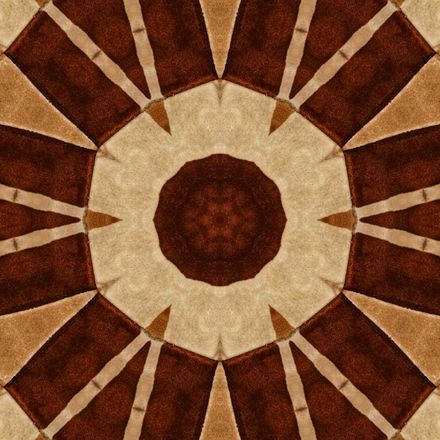Brown and tan kaleidoscope pattern; central dark brown circle, surrounded by lighter shapes.