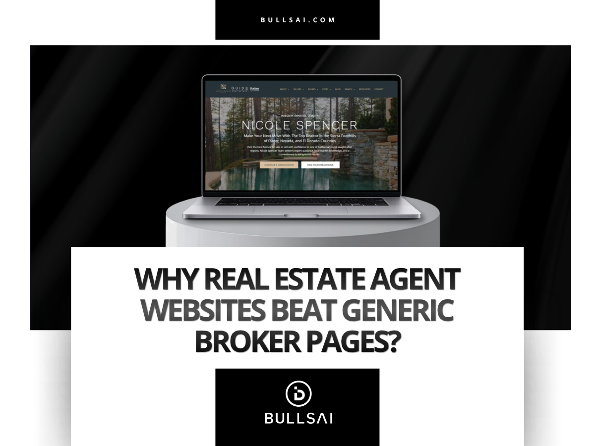 Laptop displays Nicole Spencer's site with text: Why Real Estate Agent Websites Beat Generic Broker 