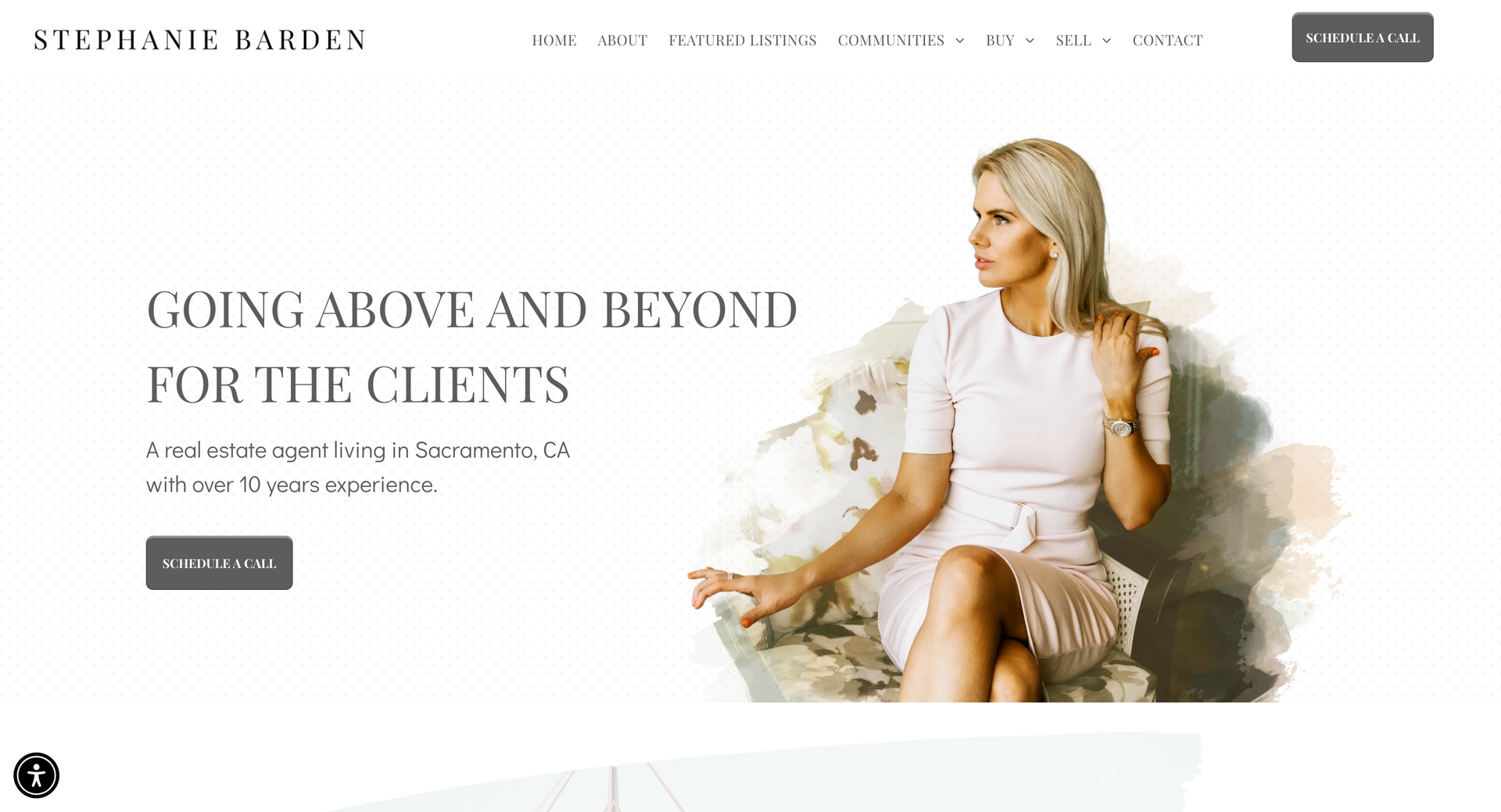 Stephanie Barden's real estate website design homepage with her photo, client testimonial, and