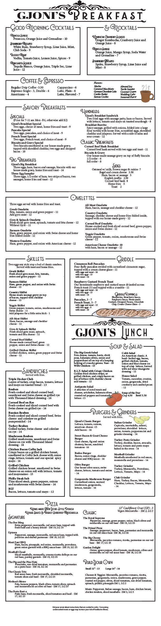 Breakfast and Lunch menu