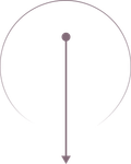 A circle with a line going through it and an arrow pointing down.