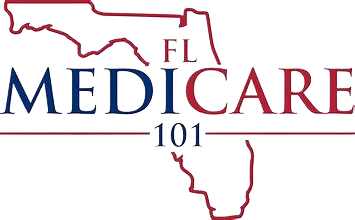 Florida Medicare 101 logo with the state outline. Dark blue 