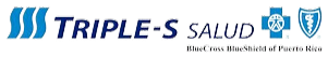 Triple-S Salud logo with blue and white text, cross, and shield. BlueCross BlueShield of Puerto Rico.