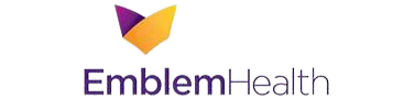 EmblemHealth logo: purple and orange abstract shape above the words 