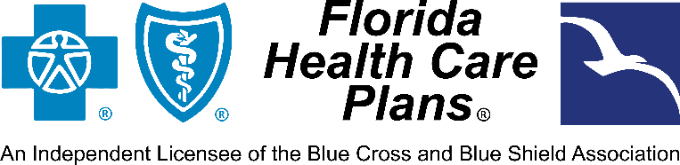 Logo for Florida Health Care Plans. Blue cross, shield, and bird.