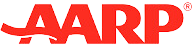 The AARP logo in red font with a wavy line at the bottom of the letters 