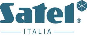 Logo di Satel Italia con testo color verde acqua e grigio su sfondo bianco.