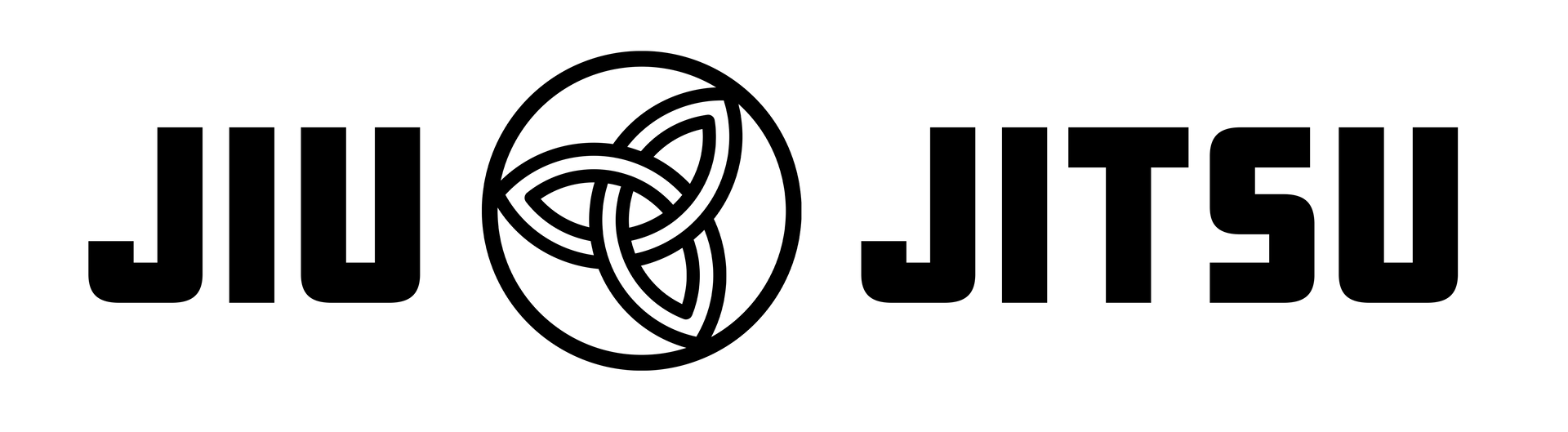 Jiu Jitsu text with a circular martial arts emblem between the words on a white background