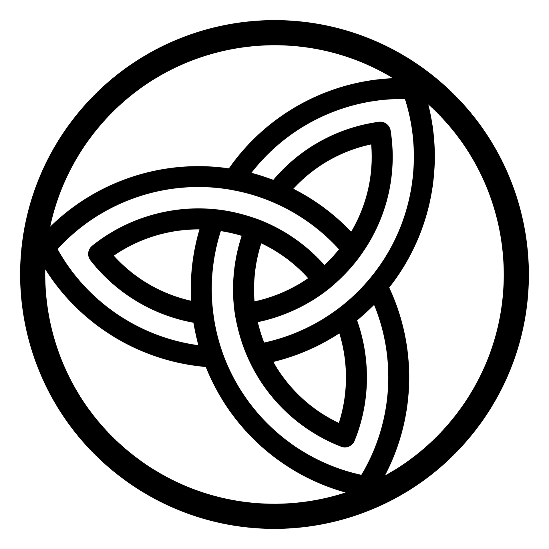 Black Celtic knot inside a circular border on a white background