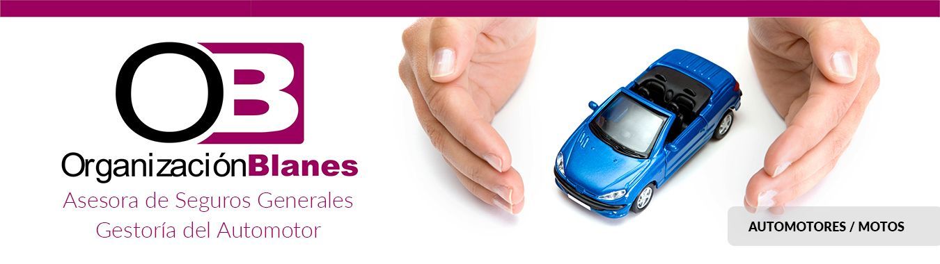 Logotipo de Organización Blanes, que muestra un coche de juguete azul sostenido entre dos manos, sobre un fondo blanco.