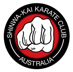 Shinwa-Kai Karate Club Australia logo with a white fist on a red and black circular emblem