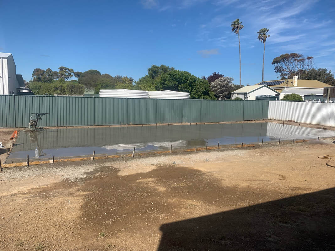 Parham Sheds - 126m2 concrete slab ready for storage sheds to be erected