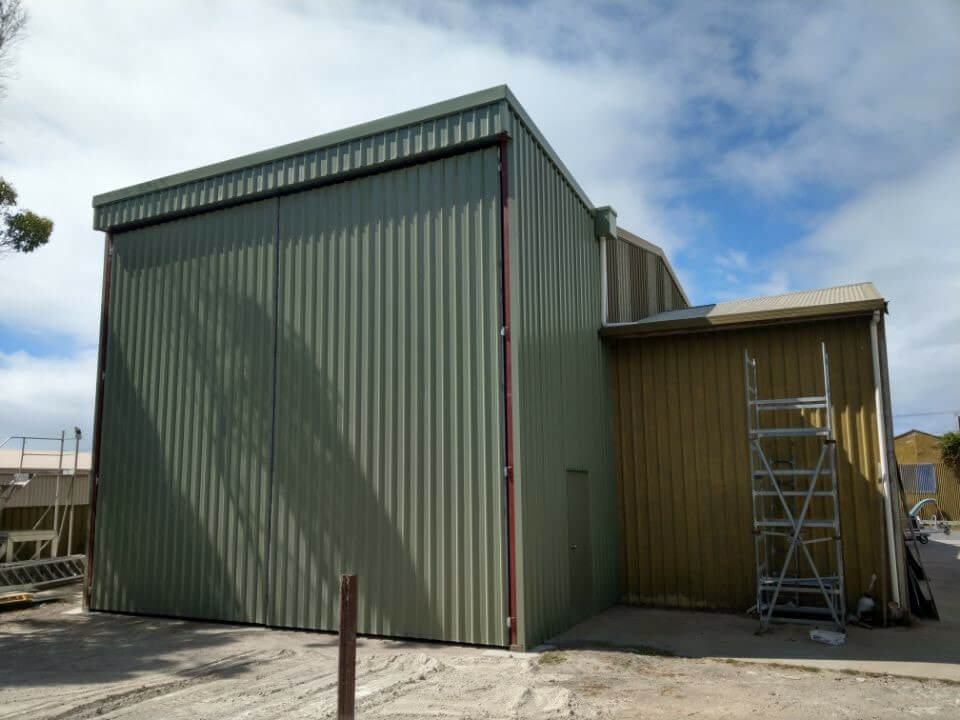 Shed Addition -lean too manufactured and erected by Parham Construction 