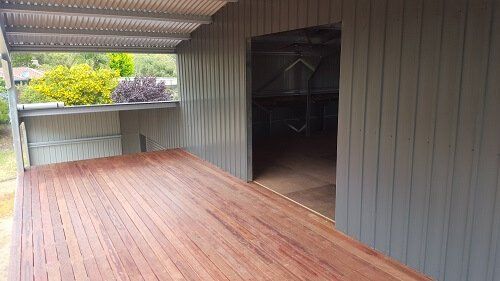 Shed Addition - Supplied and installed merbau decking to American Barn balcony