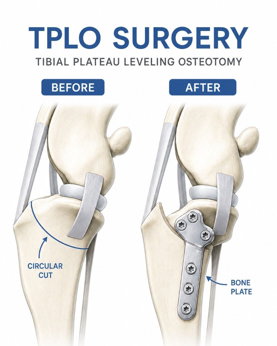 before and after drawing of TPLO surgery