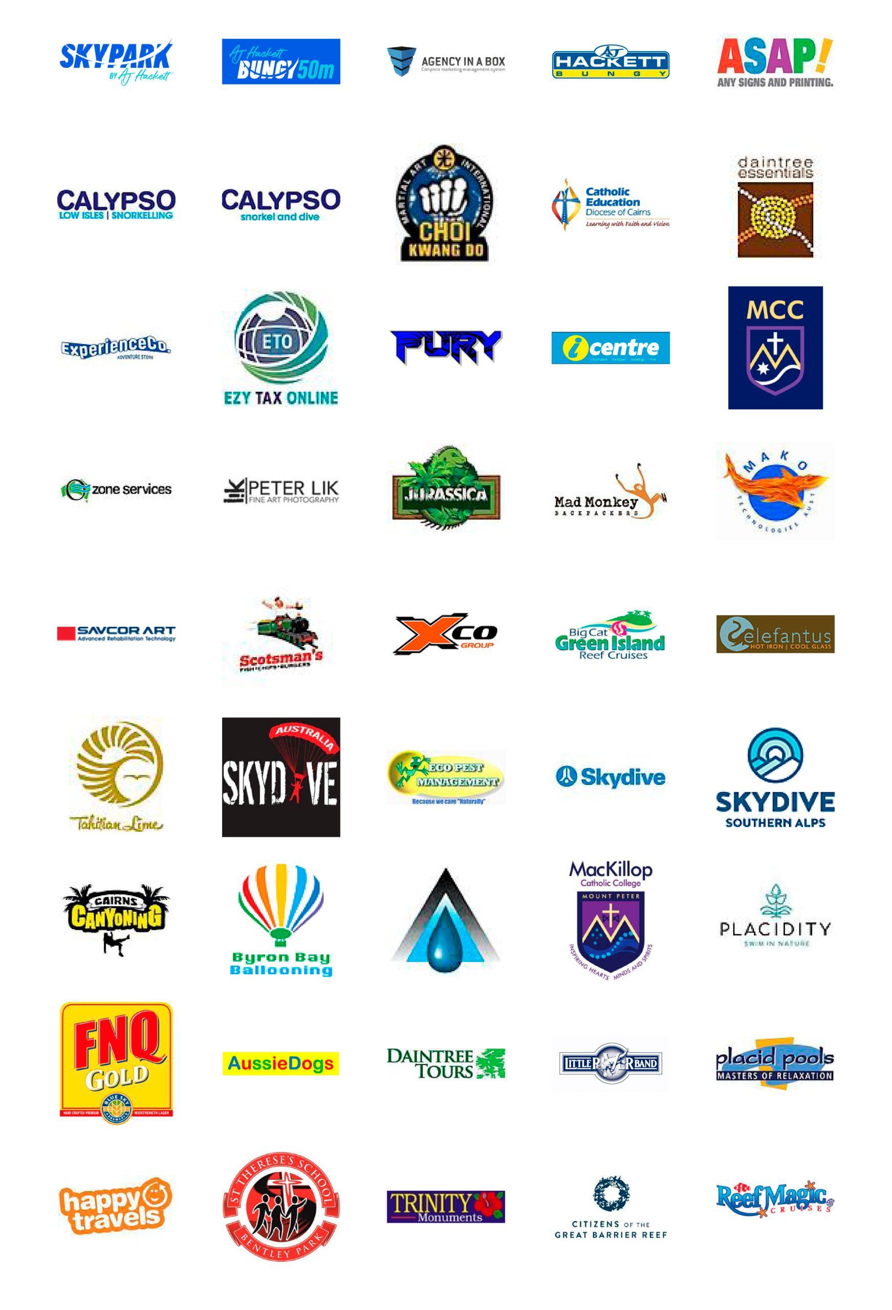 A bunch of different logos on a white background