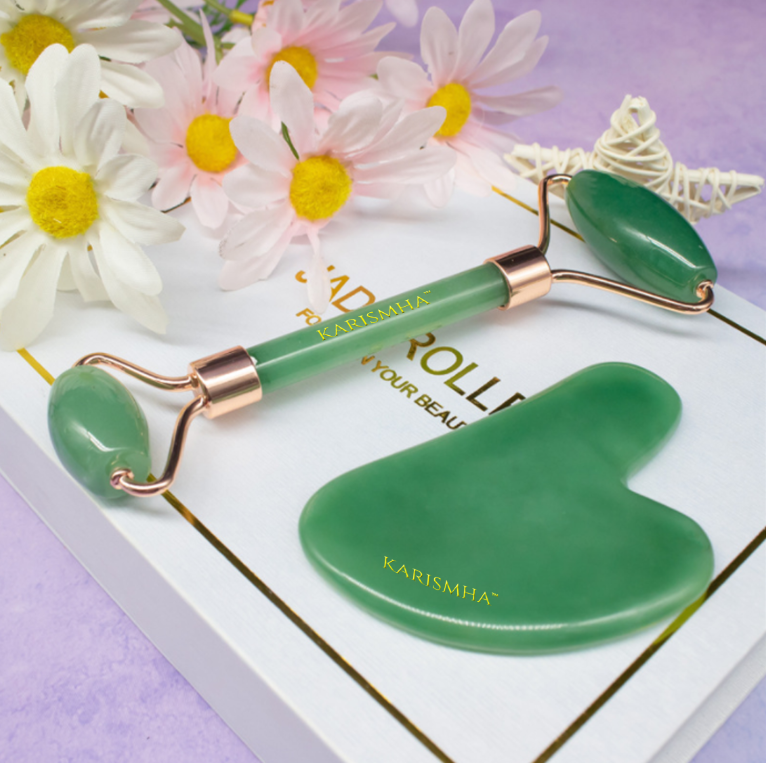 Karismha Real Jade Facial Beauty Roller & Gua Sha Massage Set