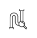 A line drawing of a pipe with a magnifying glass attached to it.