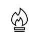 A black and white drawing of a flame on a white background.