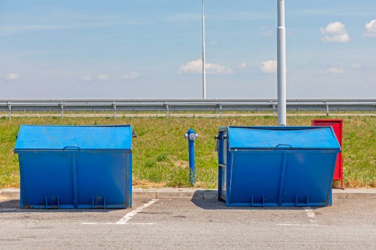 blue dumpster