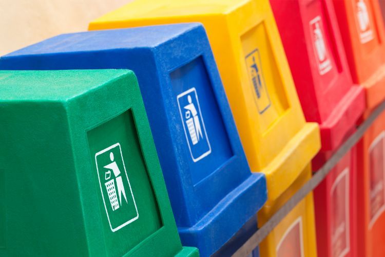garbage containers in four different colors
