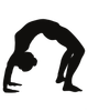A silhouette of a woman doing a yoga pose on a white background.