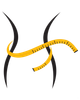A black and yellow silhouette with a measuring tape around it