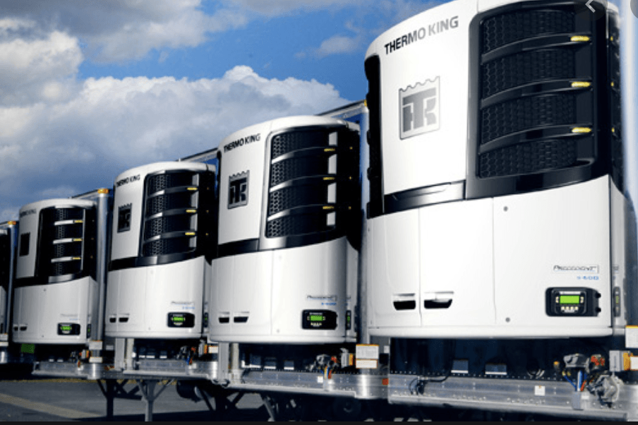 Refrigerated truck transporting temperature-sensitive goods