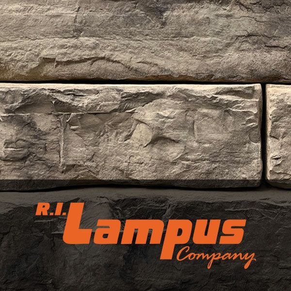 R.I. Lampus Company logo in orange on a stacked stone background