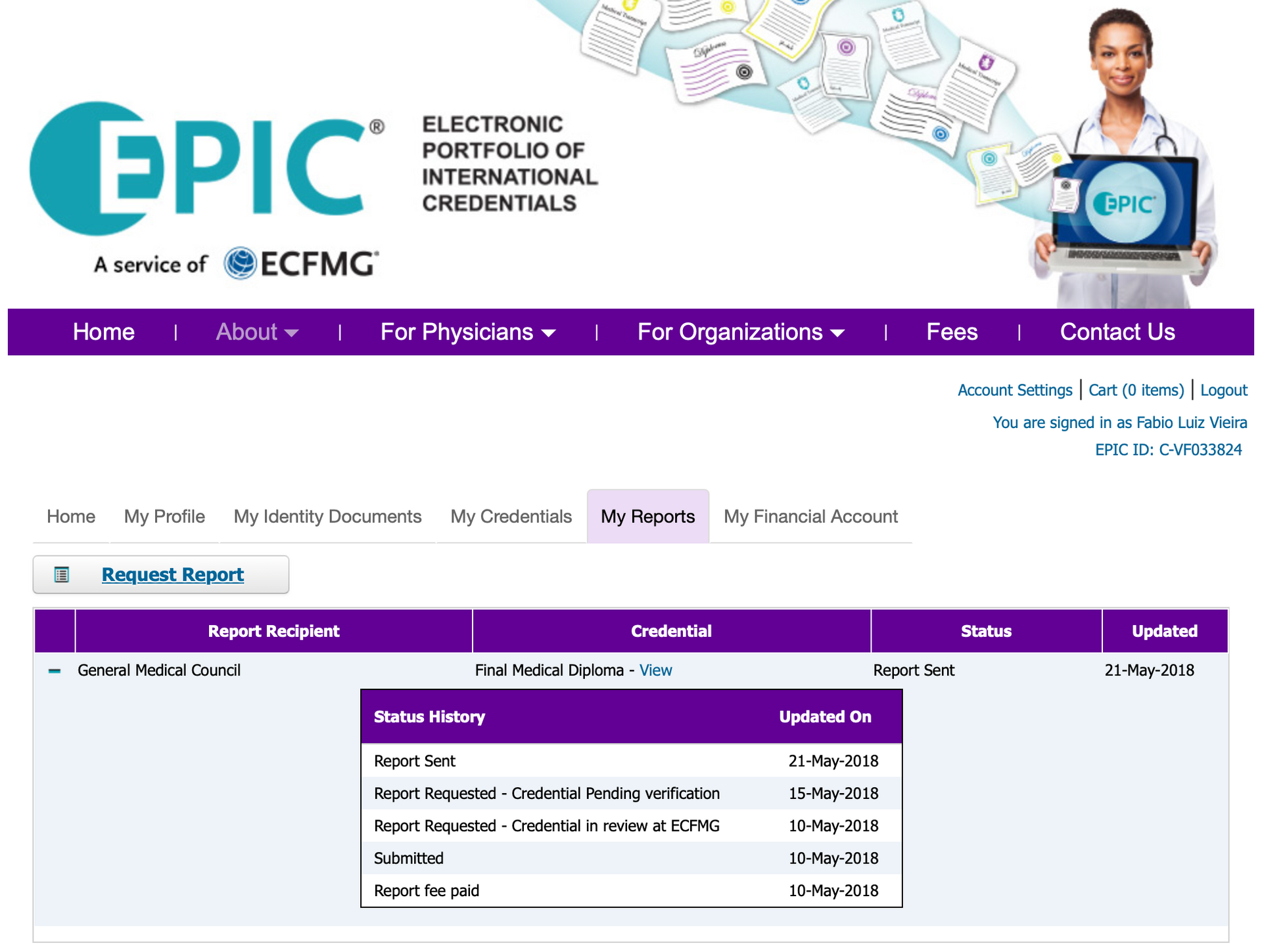 EPIC website homepage with purple navigation bar and conference banner