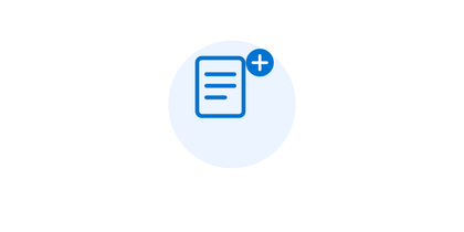 Blue document icon with a plus sign in a light blue circle