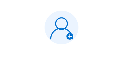 Blue user profile icon with a plus sign badge on a light background