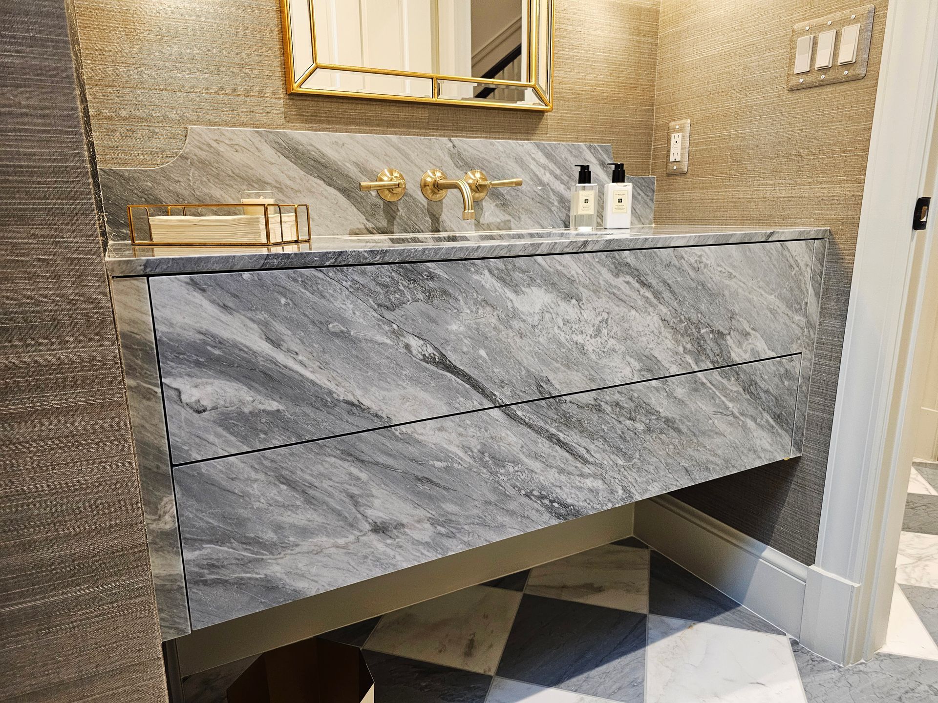 Bardiglio Marble Vanity Top and Drawer Fronts