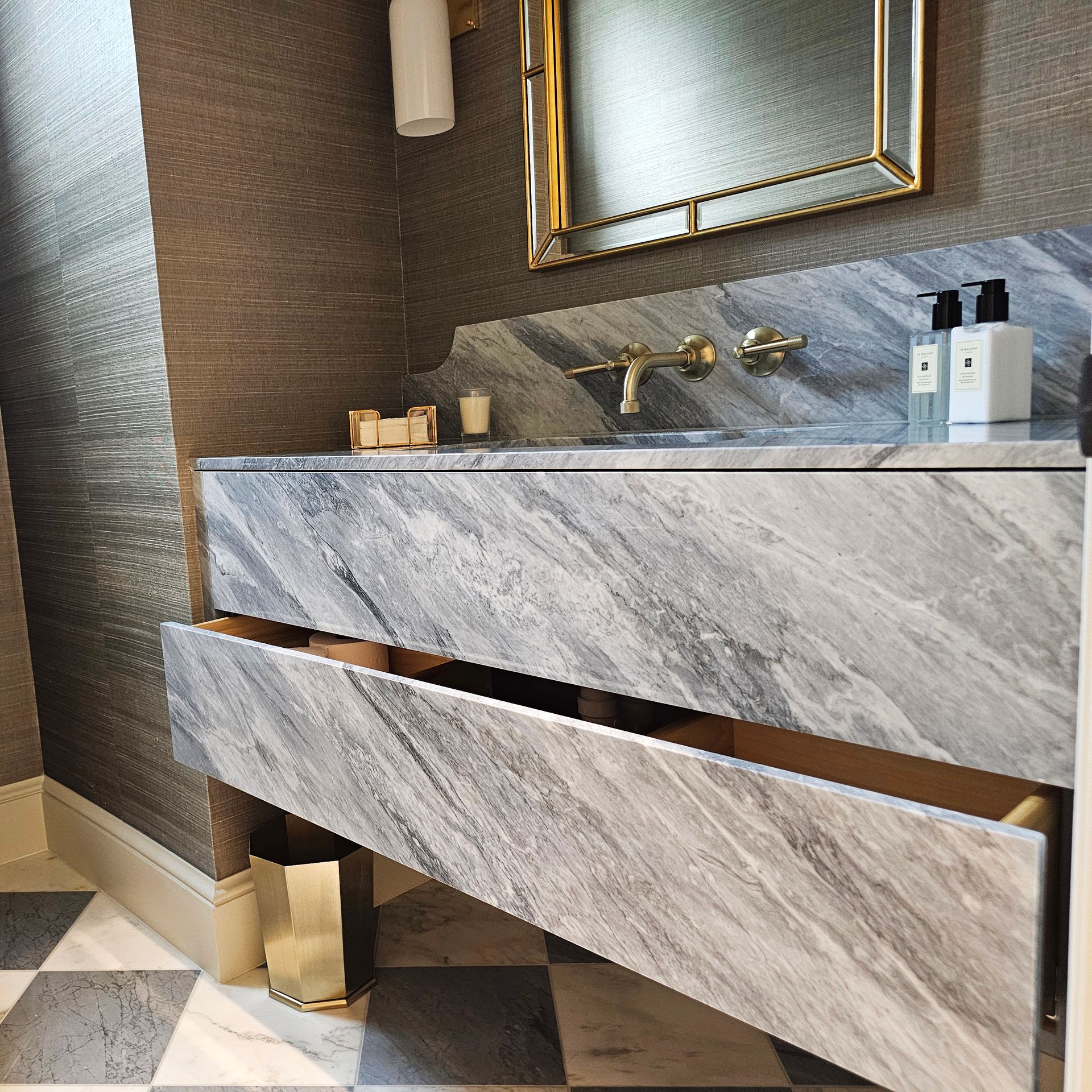 Bardiglio Marble Vanity Top and Drawer Fronts