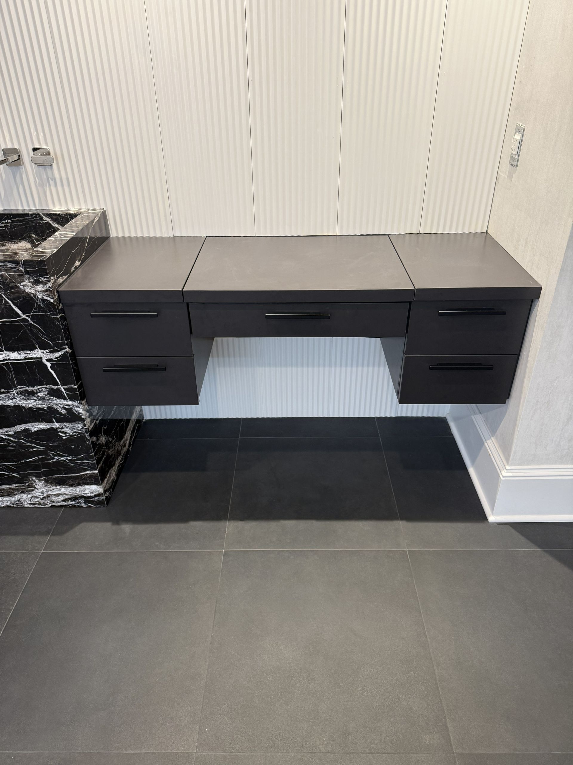 Dekton Doomos Large Format Porcelain Vanity Top and Drawer Fronts