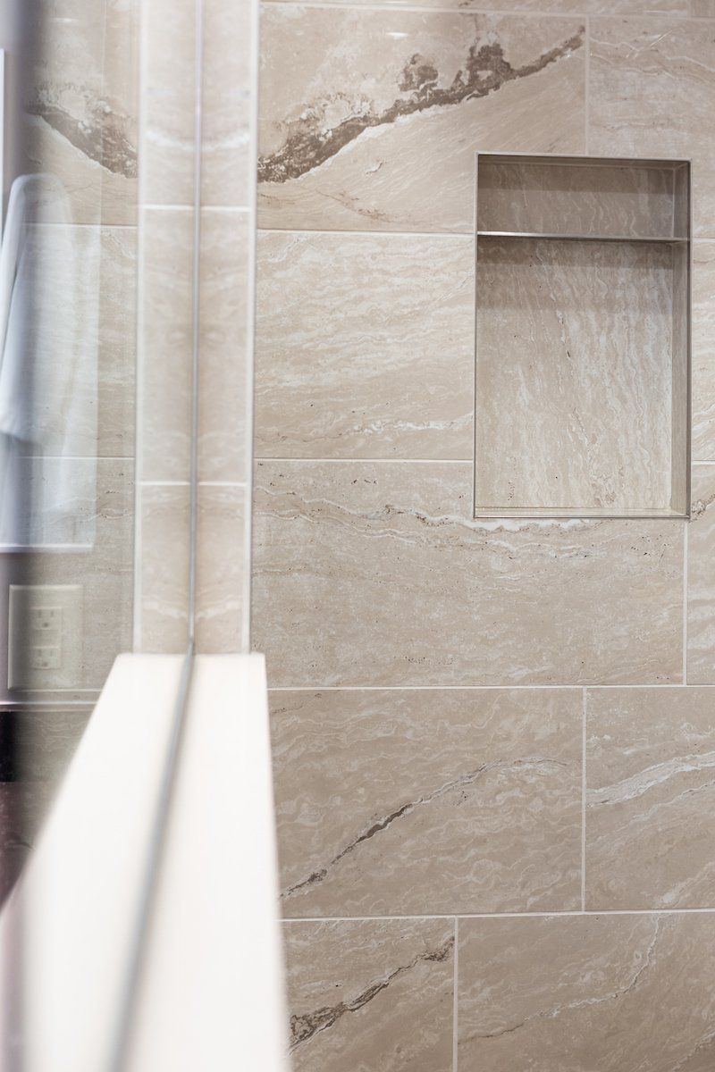 Pietra Vezio Biege 12x24 Tiled Shower Wall