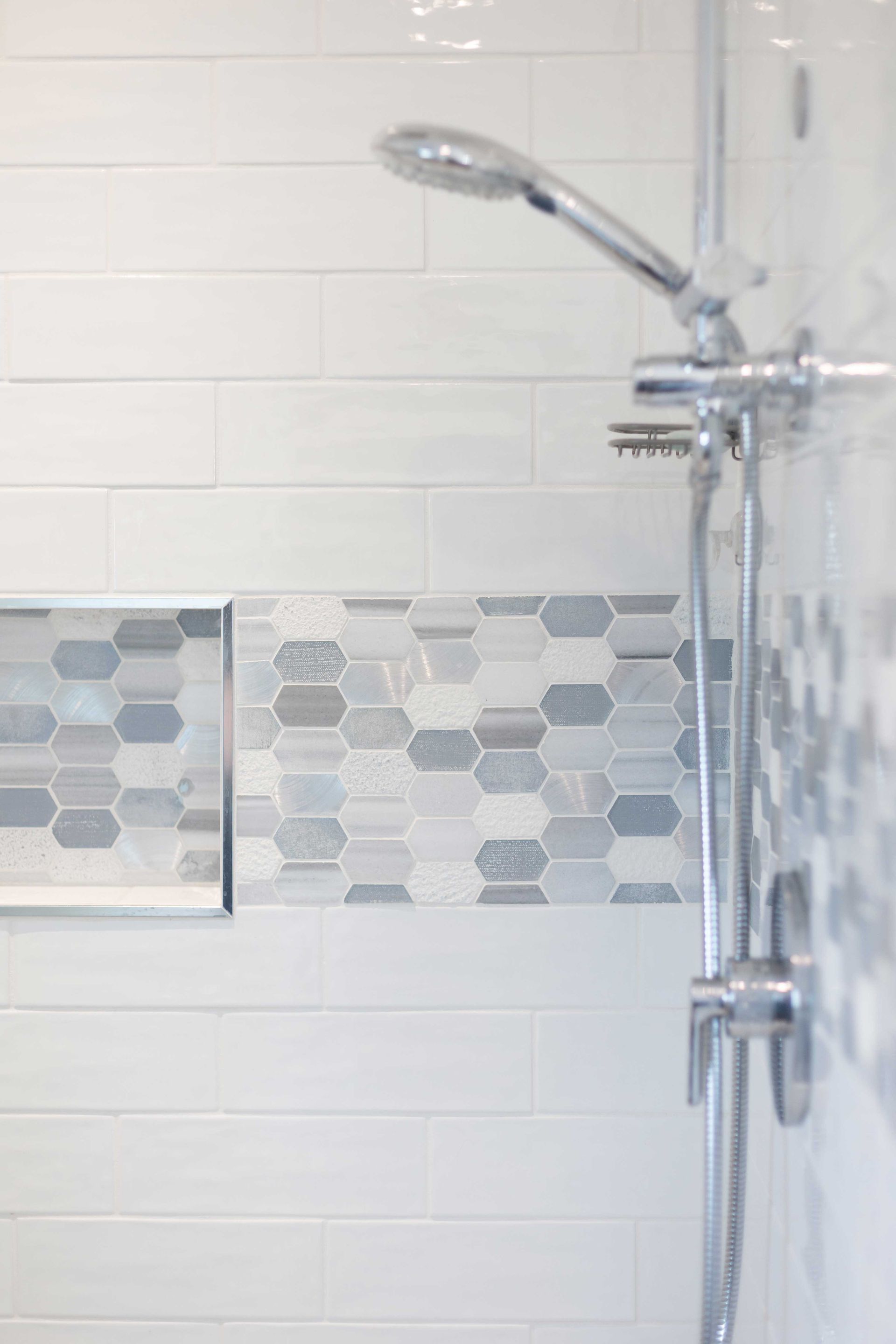 Armonie Picadilly Bianco Glossy Shower Wall and Harlow Pickett Mosaic Tile