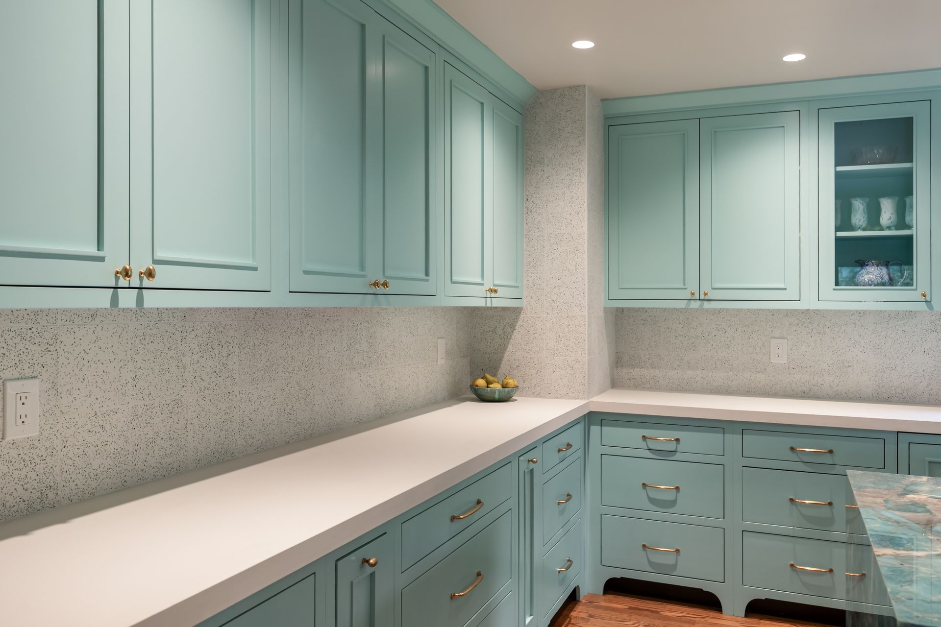 Perimeter Cabinets Custom Color Matched to Benjamin Moore Ocean Frost