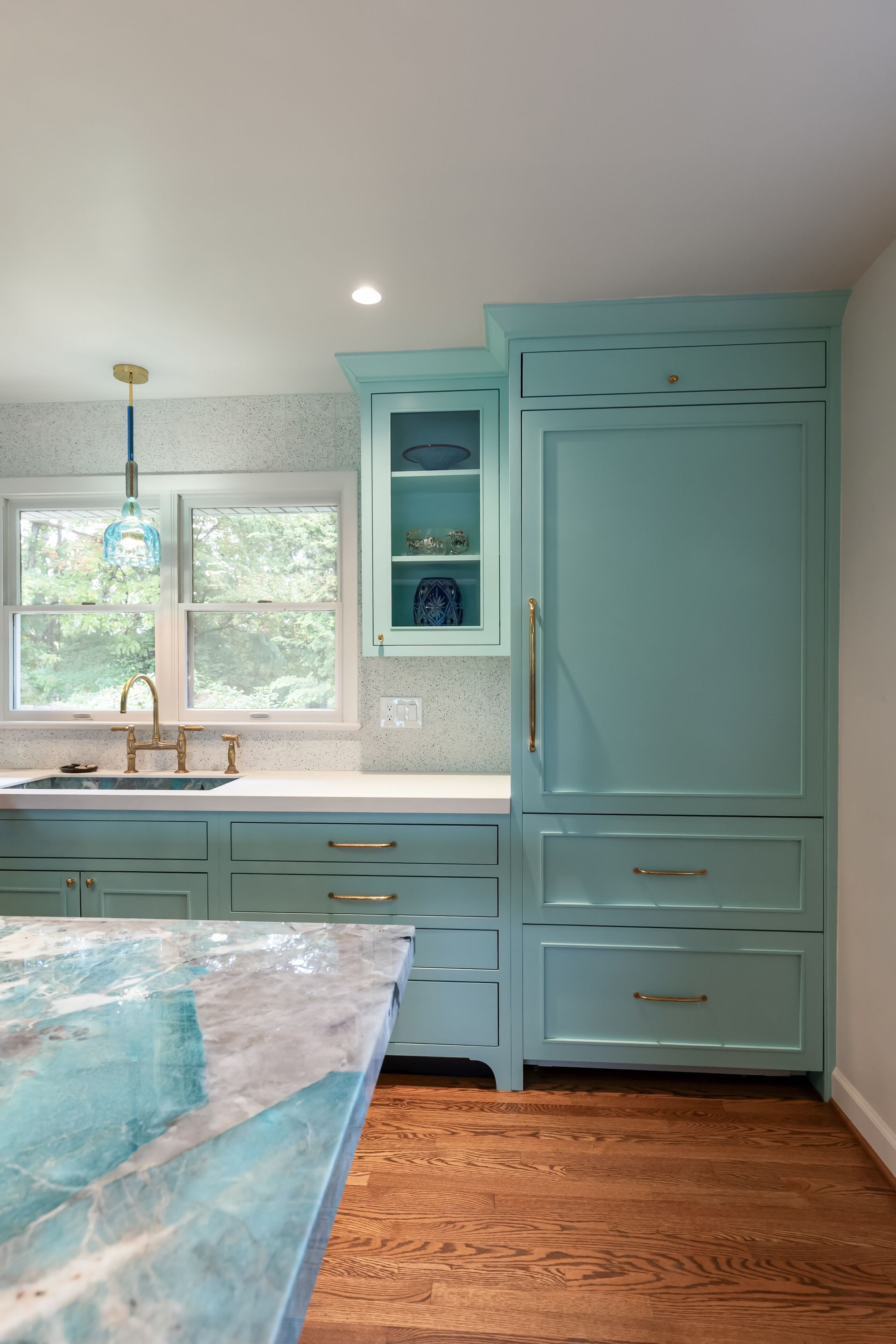 Perimeter Cabinets Custom Color Matched to Benjamin Moore Ocean Frost
