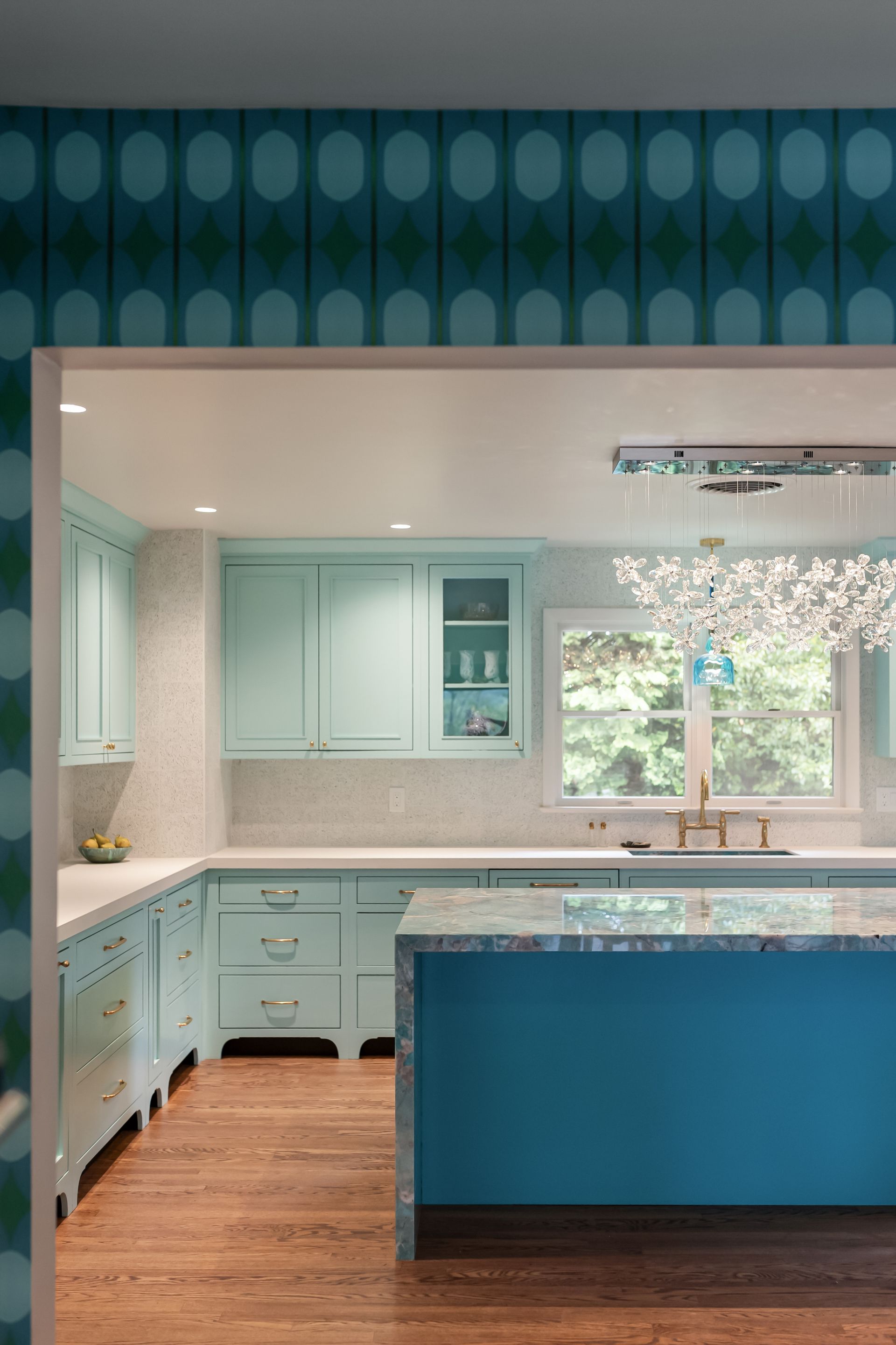 Island Cabinet custom color matched to Benjamin Moore Poseidon by Kiln
Perimeter Cabinets custom color matched to Benjamin Moore Ocean Frost by Kiln