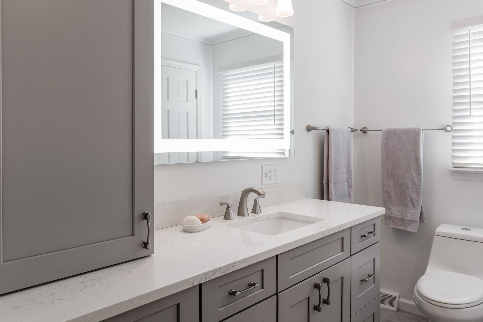 Carrara Marmi Q Quartz Vanity Top and Waypoint Vanity Cabinet