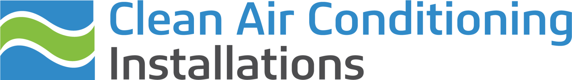 Logo for Clean Air Conditioning Installations, with wavy green and blue graphic.