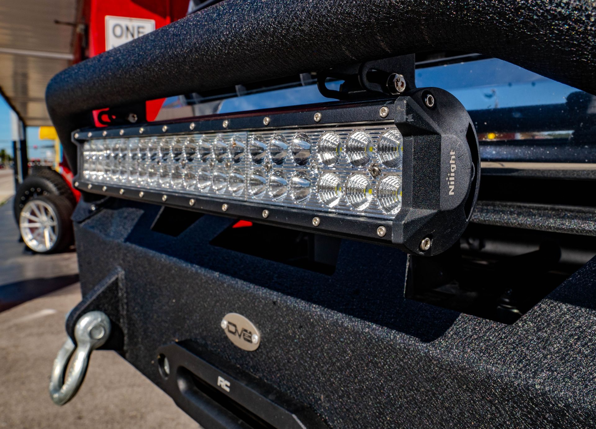 A close up of a bumper with a light on it
